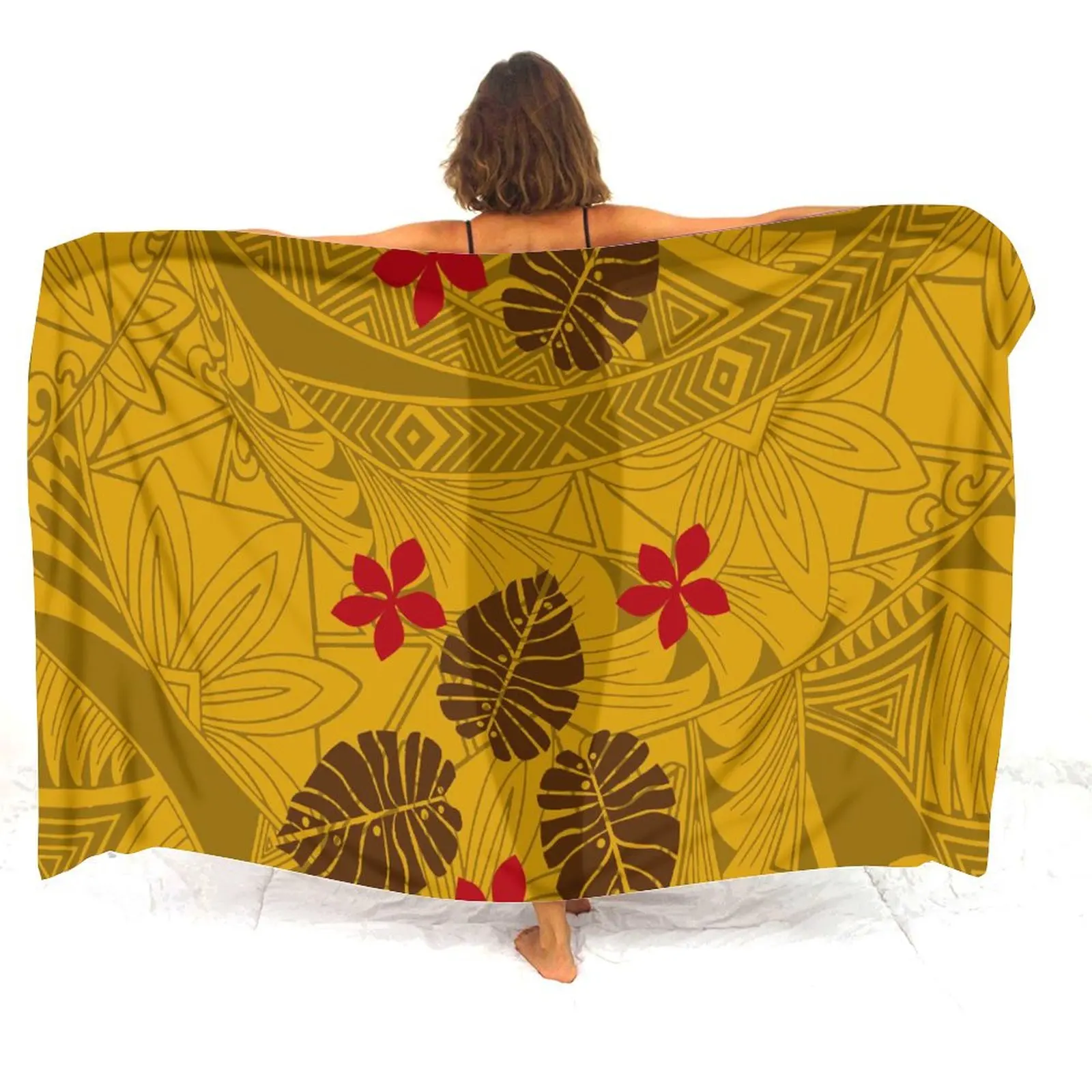 Pacific Island Ladies Summer Seaside Beach Style Sarong Custom Polynesian Vintage Print Art Print Bikini One-Piece Coat