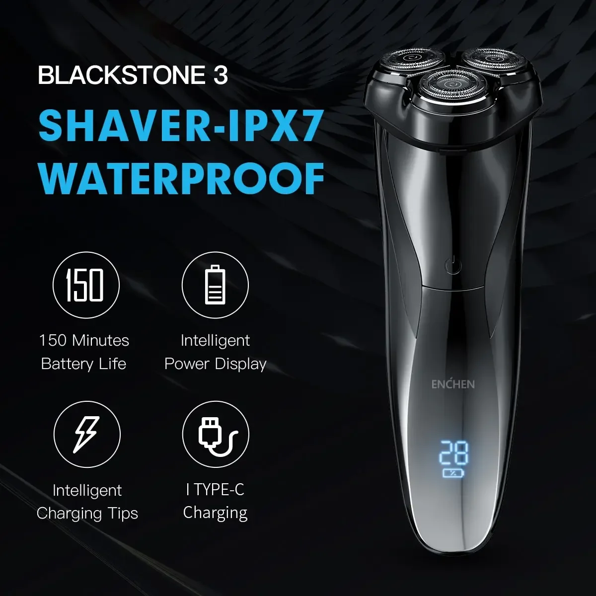 Xiaomi ENCHEN Electric Shaver 3D Blackstone 3 IPX7 Waterproof Razor Wet Dry Dual Use Face Beard Battery Digital Smart Display