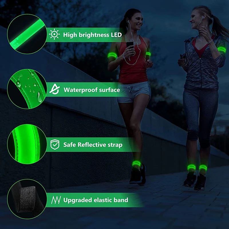 2 Pack Rechargeable LED Bracelet, USB Reflective Band, Armband Bracelets, Running Bands For Jogging, Sports