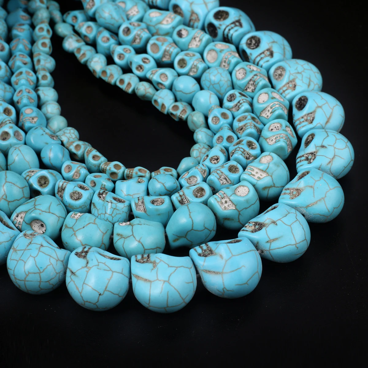 Skull Natural Stone Beads Blue White Turquoise Loose Spacer Beads for DIY Bracelet Necklace Making Jewelry Accessories Multisize