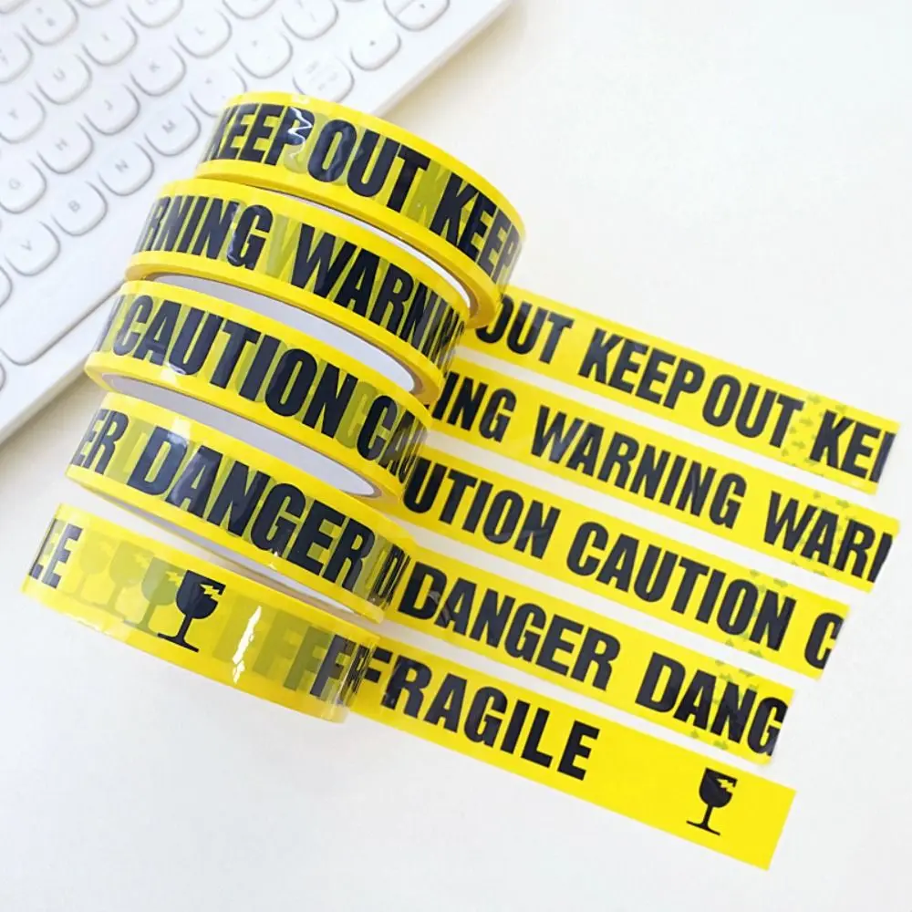 Yellow Tape Warning Tape 2.4cm*25M FRAGILE Caution Signs Adhesive Tape Decoration Black Character Danger Identification Tape