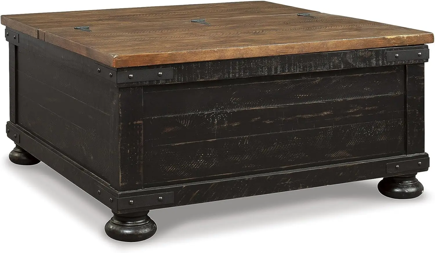 

Valebeck Farmhouse Lift Top Coffee Table with Storage, Distressed Brown & Black Finish