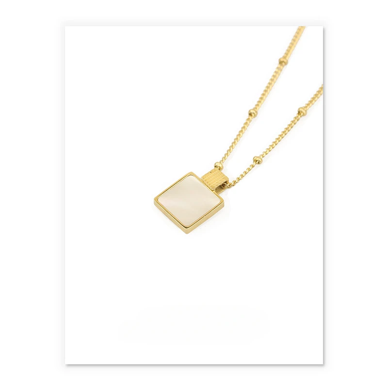 European and American fashion temperament retro square natural mother shell collarbone chain necklace female