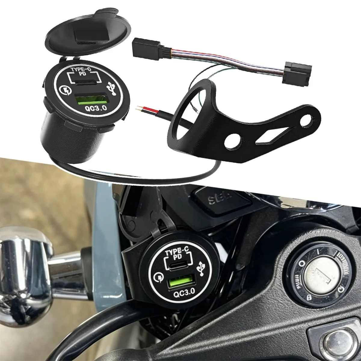 usb-タイプ-c-pd-充電器ポートキット-ホンダ-dax-125-st125-2022-up-用コネクタ付き