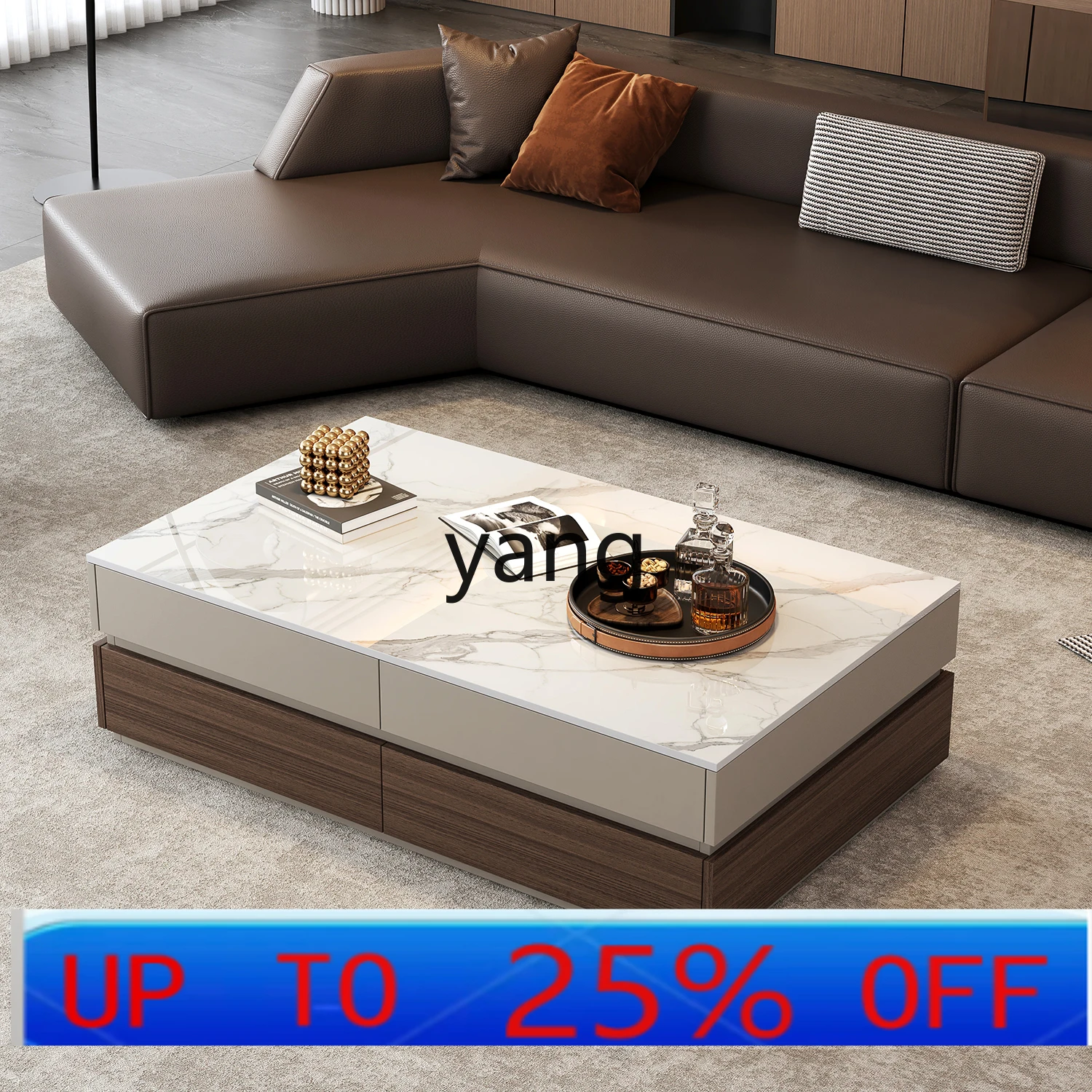 

LM household light luxury high-end rock slab balcony tea table solid wood small apartment tea table