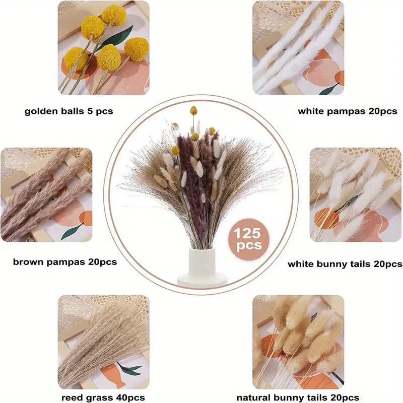 120 stücke getrocknetes Pampas gras 17,3 Zoll weißes Schilf Bouquet flauschig getrocknet Rabbittail Blumen kleines Schilf böhmischen Zimmer nach Hause farmhaus