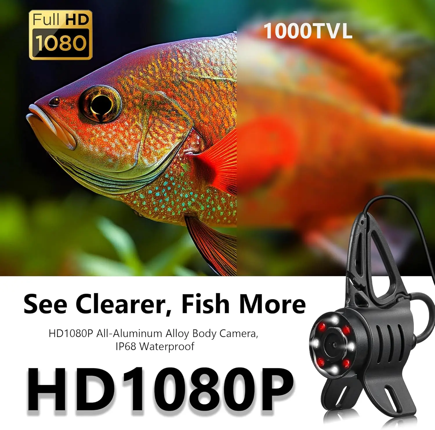 1080P Underwater Fishing Camera 4.5''-(NO Need Learn) Ice Fishing Camera (Plug & Play) w/ 5,000mAh Li-Battery & USB-C Power, IR&