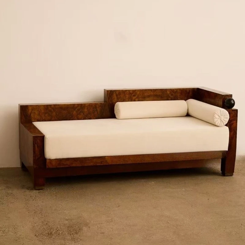 Nordic retro, medieval, tree tumor wood grain, solid wood fabric three-person sofa