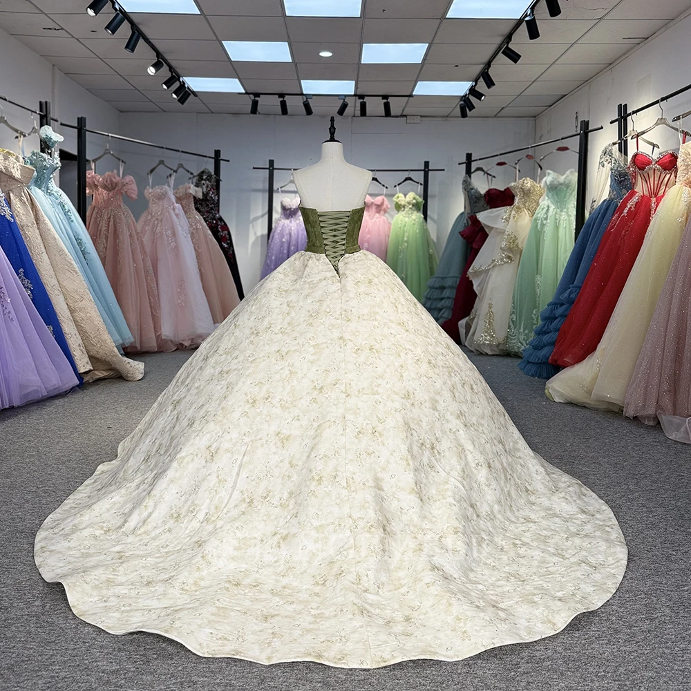Green Customized Gorgeous Ball Gown Quinceanera Dresses Strapless Flower Beading vestido de 15 quinceañera DY1348