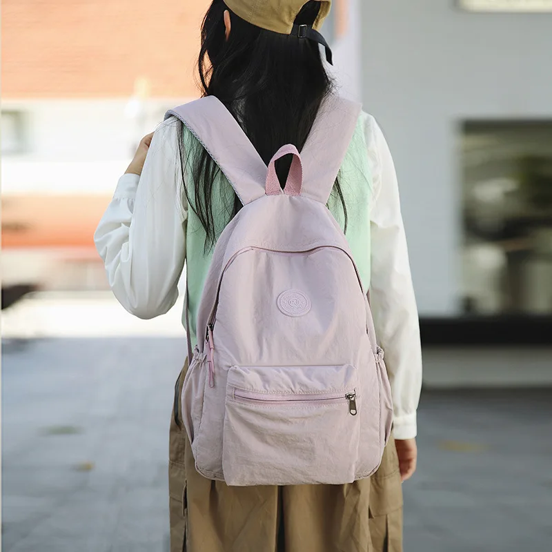 New Simple Solid Color Casual Foldable Backpack Korean Style Solid Color Versatile Fashion Double Shoulder Bag For Middle
