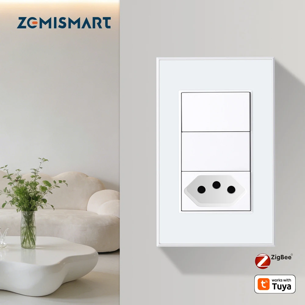 

Умная розетка Zemismart Zigbee 20A с 2-клавишным выключателем света, настенная розетка для Бразилии, работает с приложением Tuya, голосовым управлением Alexa и Google Home