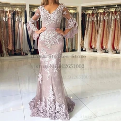 Fashion Sheath Mother of the Bride Dresses Lace Applique Open Back V-neck 2024 Layered Tulle Full Length Party Gowns for Mom