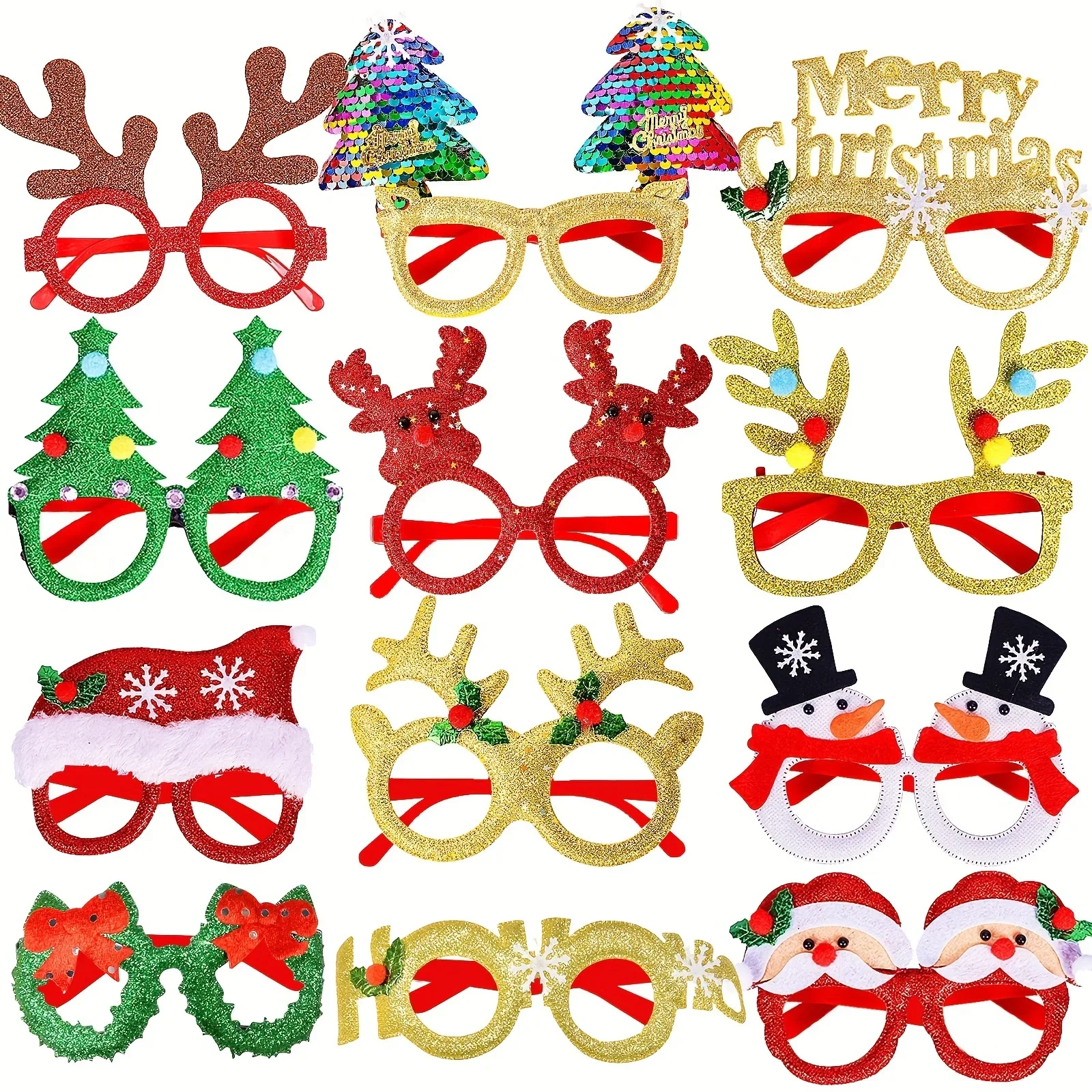 12 gafas brillantes: regalo perfecto para fiestas navideñas y celebraciones festivas de Navidad, divertido juego de juguetes para fiestas, decoración