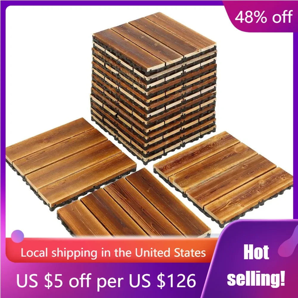 

Hardwood Interlocking Tiles 12'' x 12'' Outdoor Wood Flooring Waterproof Wooden Floor Tiles for Garden Backyard Poolside(36 Pcs)