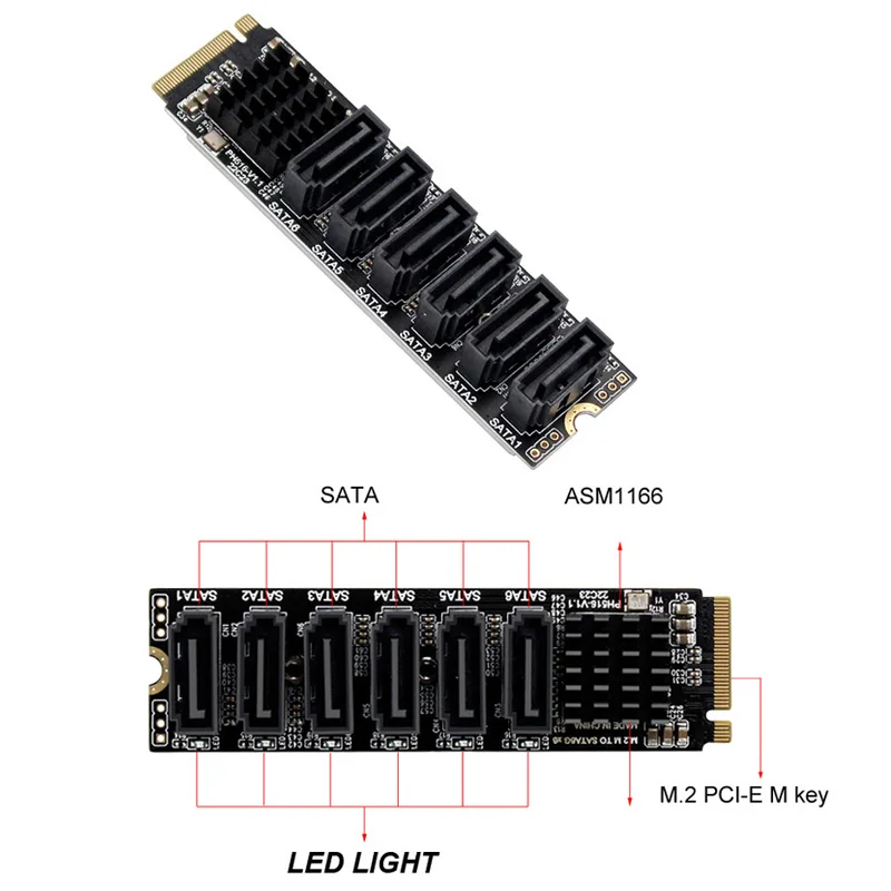 M2 Connector Internal SSD SATA 3 Port Multiplier NVME to SATA Expansion Card NGFF M Key to SATA3 Controller M.2 to SATA Adapter