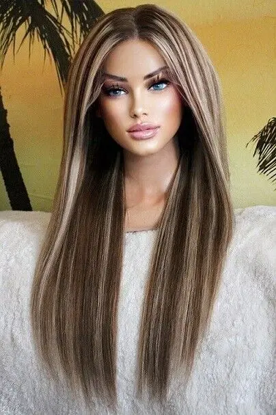 

Lace Wig Ombre Blonde Brown Dark Brown Straight Highlights Remy-