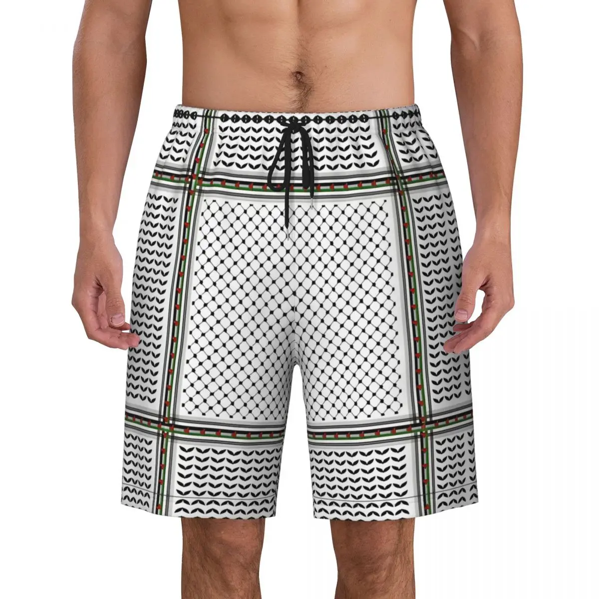 

Summer Board Shorts Males Palestine Kufiya Pattern Beach Shorts Casual Comfortable Beach Trunks Plus Size 3XL