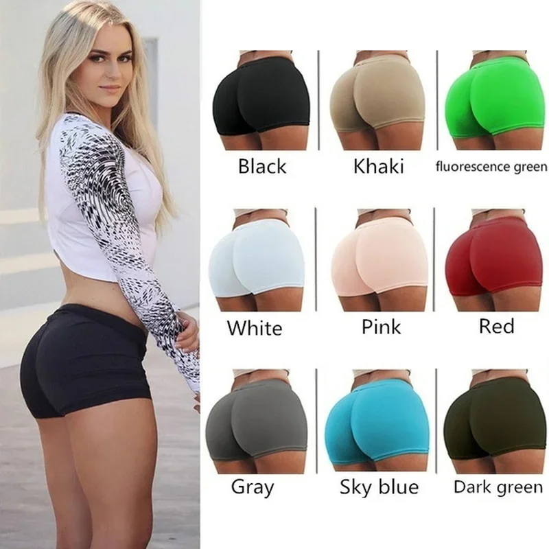 Women Elastic Sports  Casual High Waist Tight Fitness Slim Skinny Bottoms Summer Plus Size Solid Sexy White Black Shorts