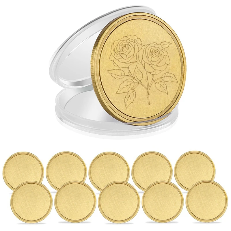 10PCS Laser Engraving Blanks Brass Coin Blanks Metal Engraving Blank Coins 40Mm With Acrylic Protection Box