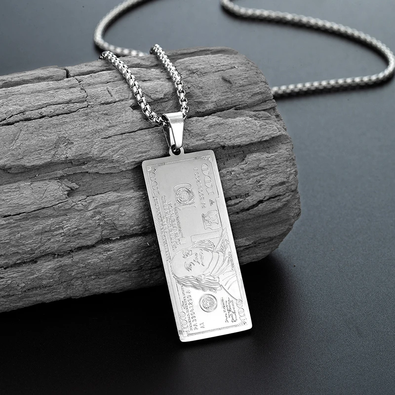 Dollar Sign Titanium Steel Pendant Golden Plated/Steel Color Hip Hop Bling Unisex Chain Necklace Money Charm For Men Women Gifts