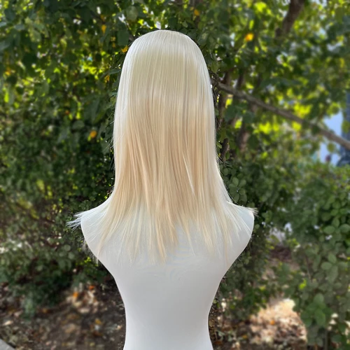 Imagen 2 del producto Pelucas delanteras de encaje sintético hasta los hombros para mujer, color rubio claro, 13x4, sin pegamento, parte media, pelucas sintéticas, 150% de densidad Natural