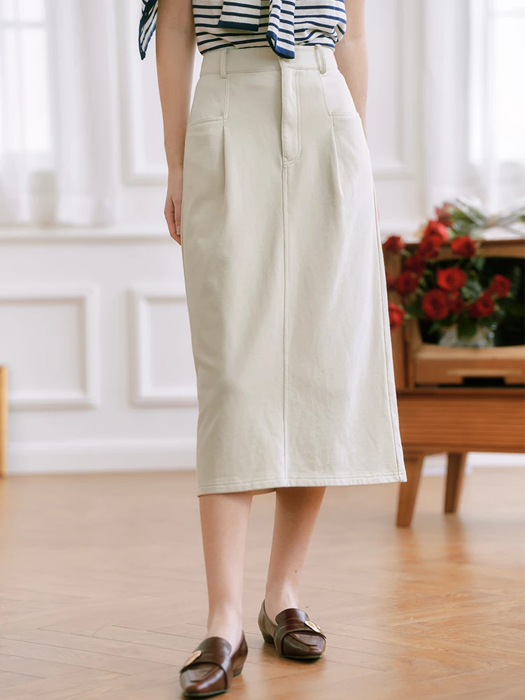 

High Waist Midi Skirt Women's Summer New Style Retro Slimming Straight Half Skirt A-Line Cotton Blend Business Casual Skirt