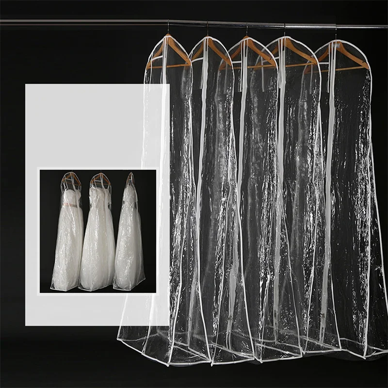 1.6M Transparent  Yarn Wedding Dress Dust Cover With Zipper Bride Gown Storage Bag Garment Clothing Case Clothes Dustproof Cover