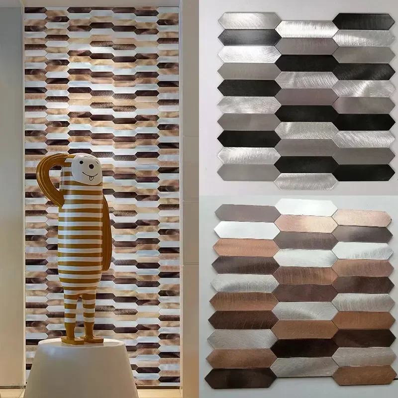 Mosaic Metal Aluminum Plastic Panel Wall Sticker Self-adhesive Gold Abstract Waterproof Kitchen Bathroom Tiles Wall Decors