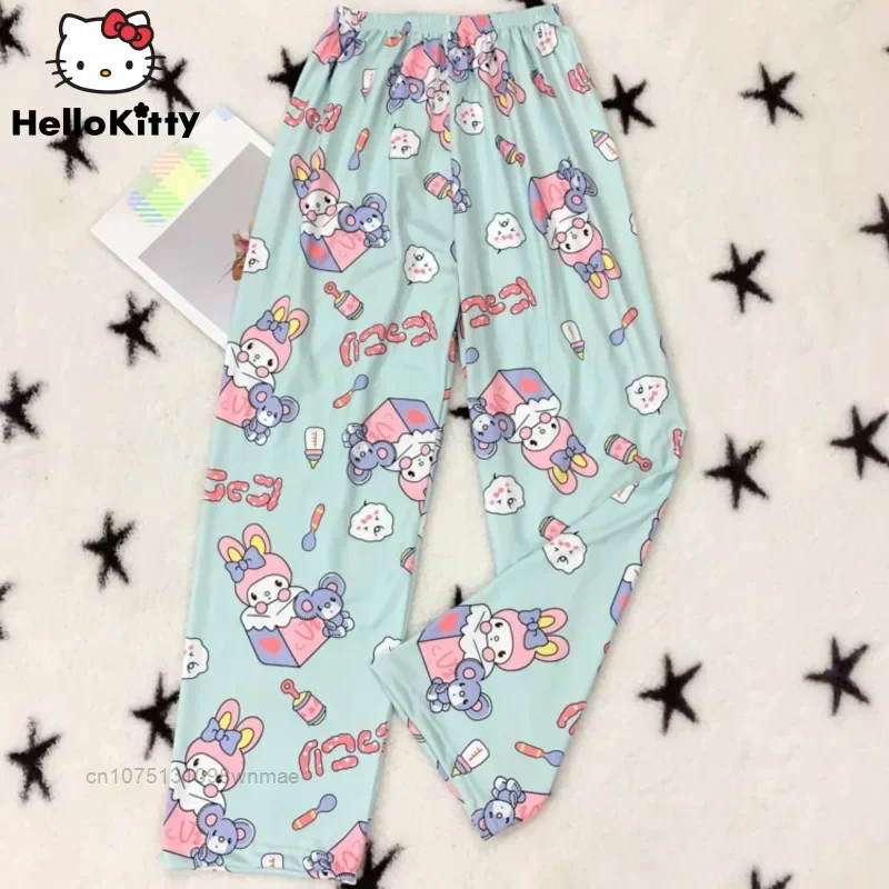 Sanrio Melody Pochacco Casual Pants for Women, Home Korean Cute Cartoon Pajama Pants, Loose Oversize Trousers, Y2k, New