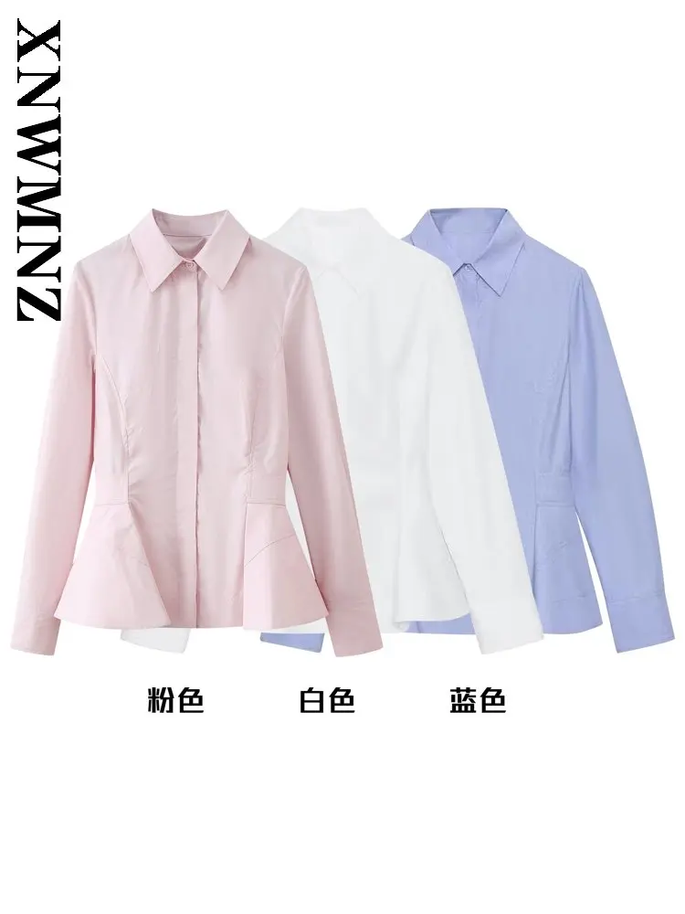 

XNWMNZ 2026 Summer Woman's Versatile Commuting Long Sleeve Satin Shirt Vintage Fashion Woman Turn-down Collar Simple Thin Slim