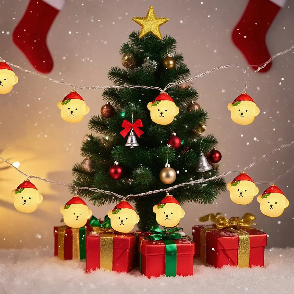 1pc 10/20 LED Fairy Lights with Bear Joker Snowman Battery Powered Xmas Tree String Light For Home Indoor Christmas Decoration