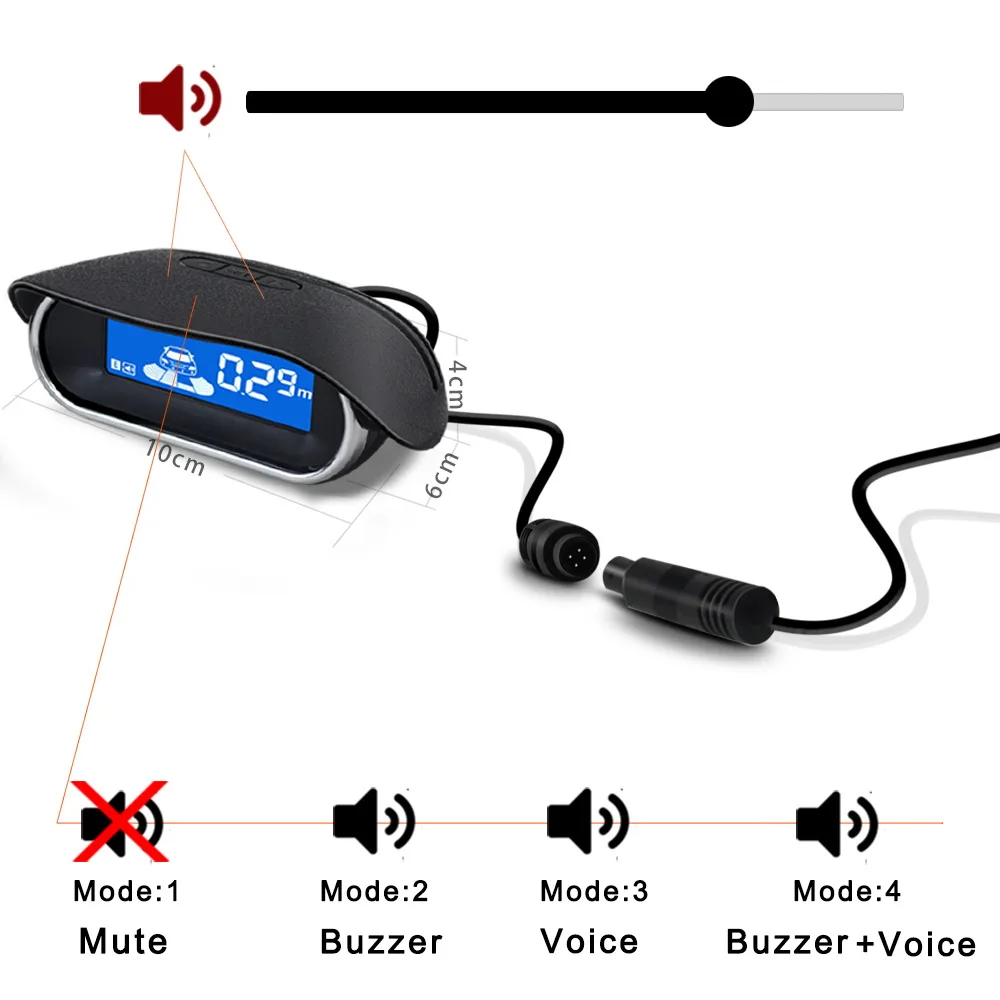 Front Parking Sensor Kit Auto Parktronic Assistant System LCD Monitor Buzzer Voice Volume Backup Radar Car Vehicle Universal