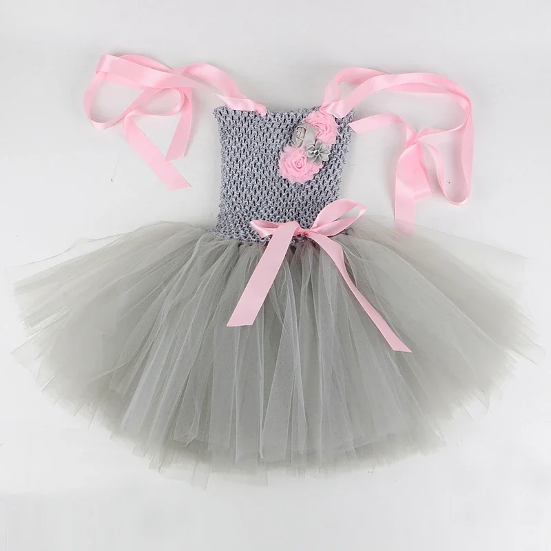 HN8 Baby Girls Gray Mouse Tutu Dress for Kids Halloween Rat Costumes Children Animals Outfits Birthday Clothes with Ears Bow)4Dc