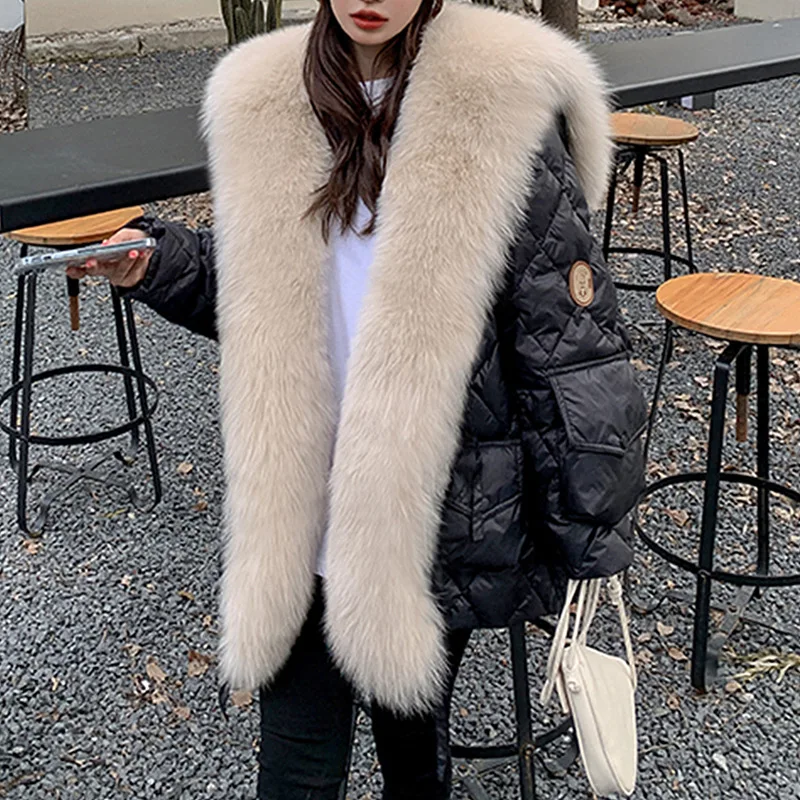 

2024 Haining Fur Fox Fur Large Collar Down Coat Pai Overcomes Detachable Real Fur Grass Youth Coat