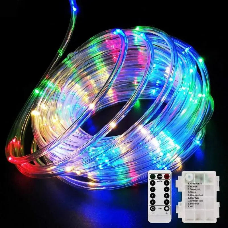 3AA Battery Tube Rope Fairy Lights z pilotem Wodoodporna girlanda Zasilanie bateryjne 50 diod LED do dekoracji świątecznych