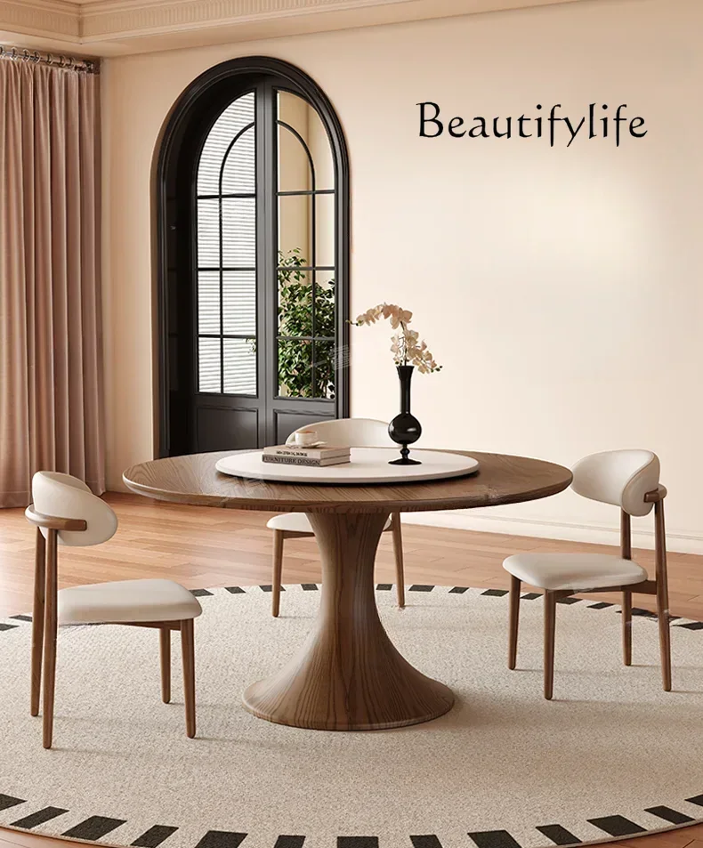 

стол кухонный Chinese Ancient Style Small Waist round Table with Turntable Walnut White Wax Retro Small Apartment Round Table