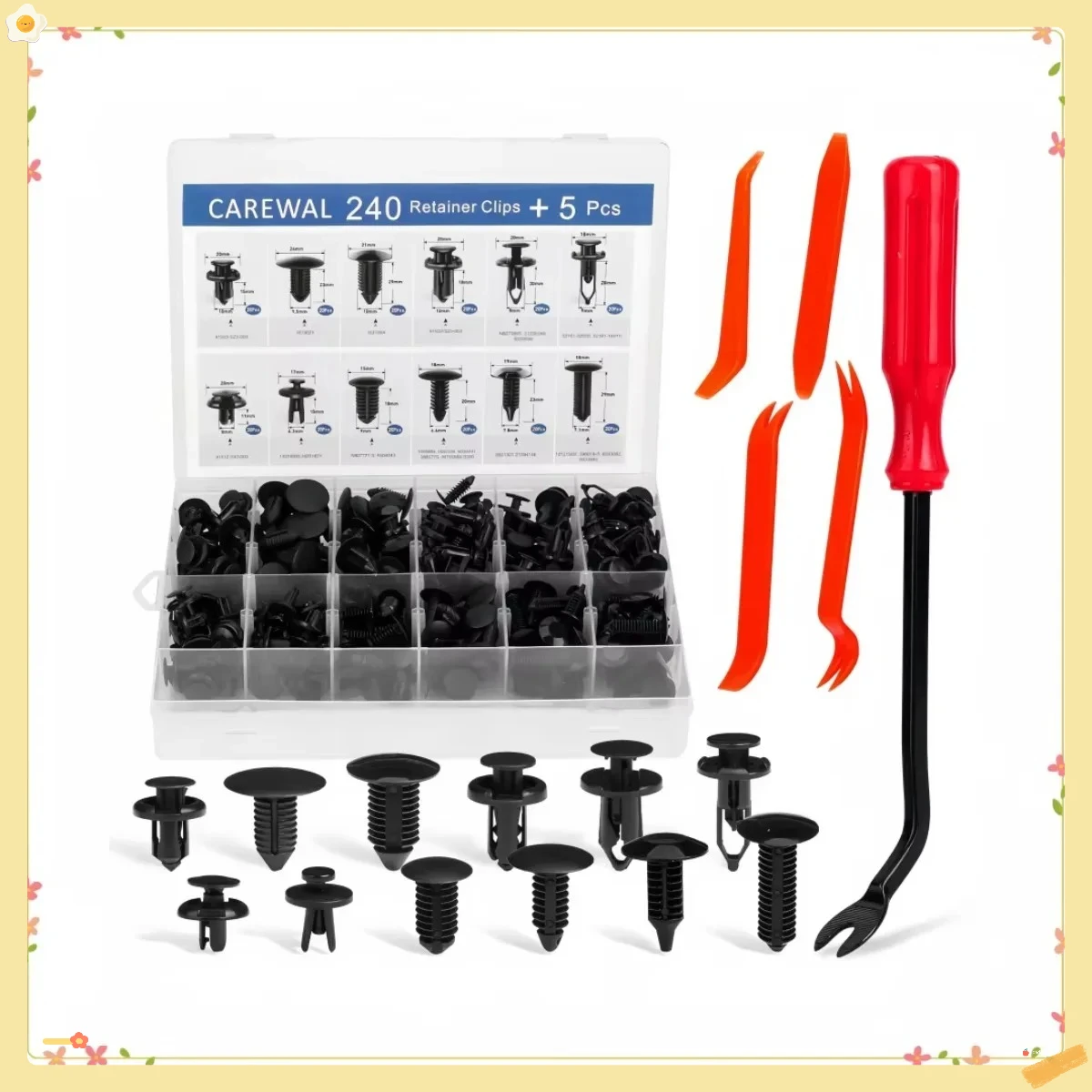 

Universal Auto Push Pin Rivets, 240 Piece Bumper Clip Kit with 5 Removers, Easy to replace,Black