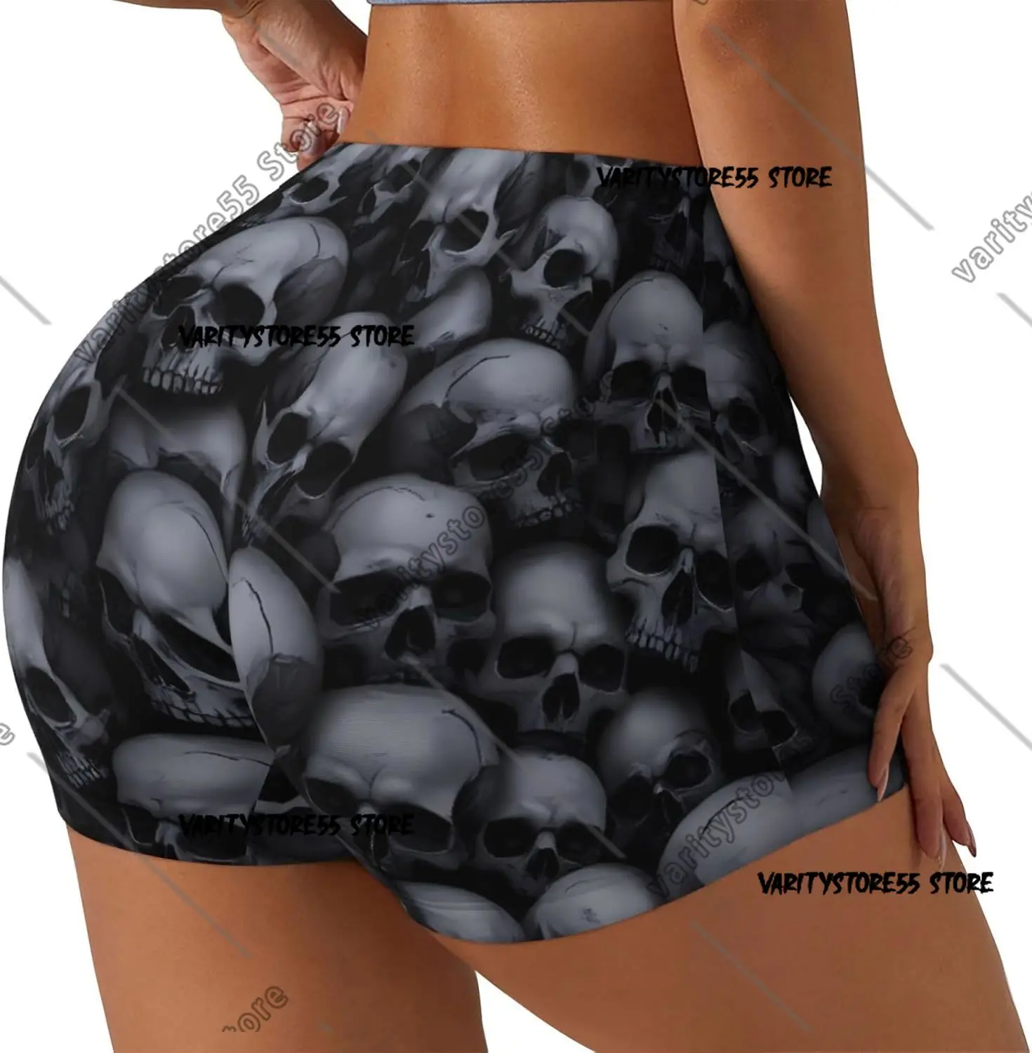 شورت تمرين على شكل جمجمة قوطية للنساء، شورت لراكبي الدراجات اليوغا، سروال ضيق لرفع الأرداف #2