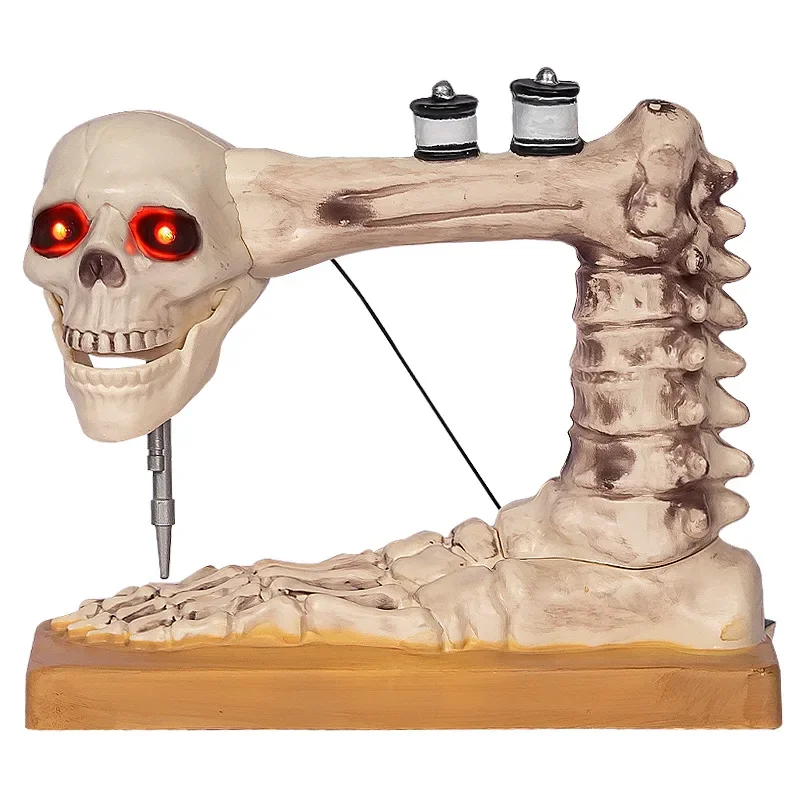 Sound‑Controlled Skeleton Sewing Figurine, Spooky Halloween Decor, Unique Gift for Craft‑Loving Friends