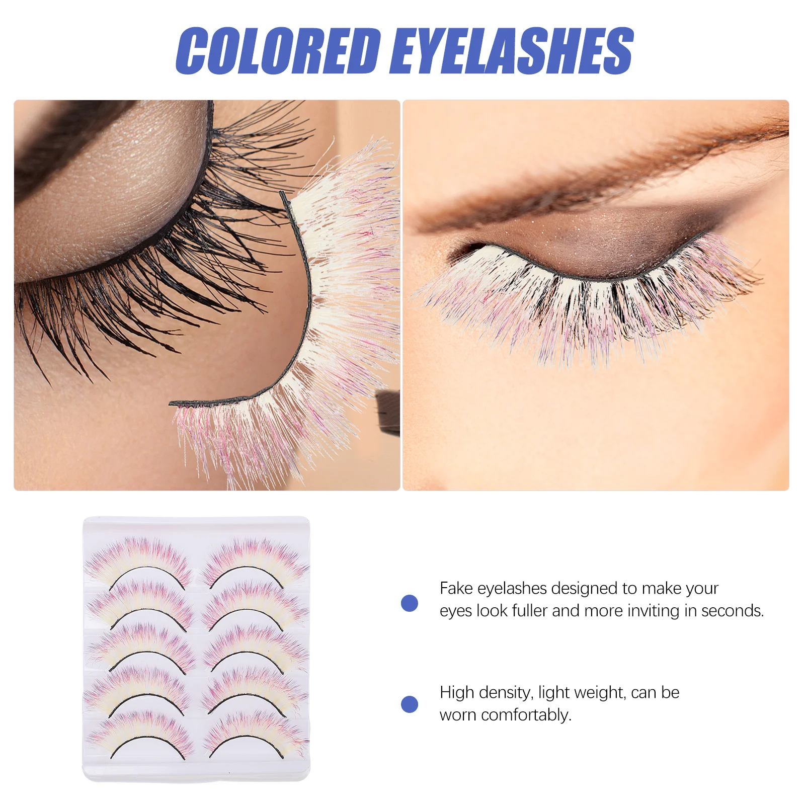 5 pares de pestañas de colores de maquillaje, pestañas postizas fáciles de aplicar para ojos mejorados, perfectas para salir, festivales de disfraces, noches de graduación