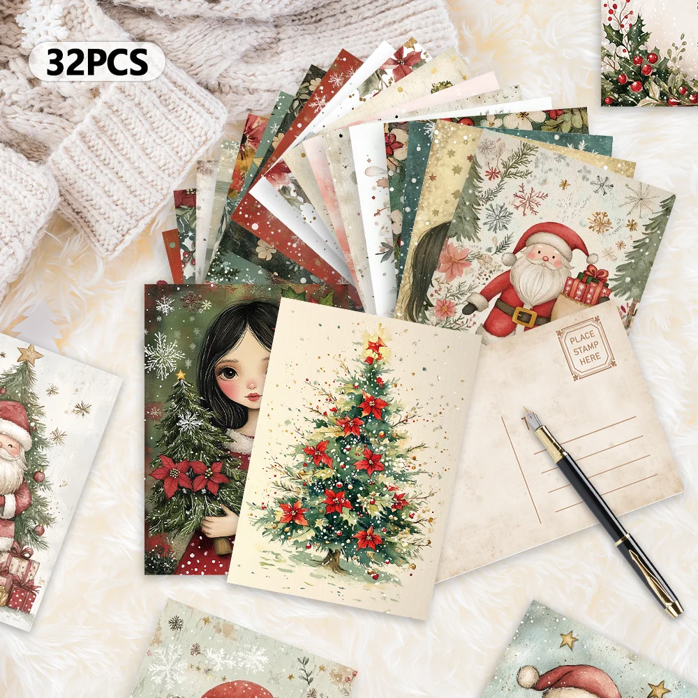 32 Stück süße gepunktete Weihnachts-Papierpostkarten für Mädchen, bezaubernde Illustrationsserie, Weihnachtsthema, Studentengeschenke, Schlafzimmerdekoration – Detail 4