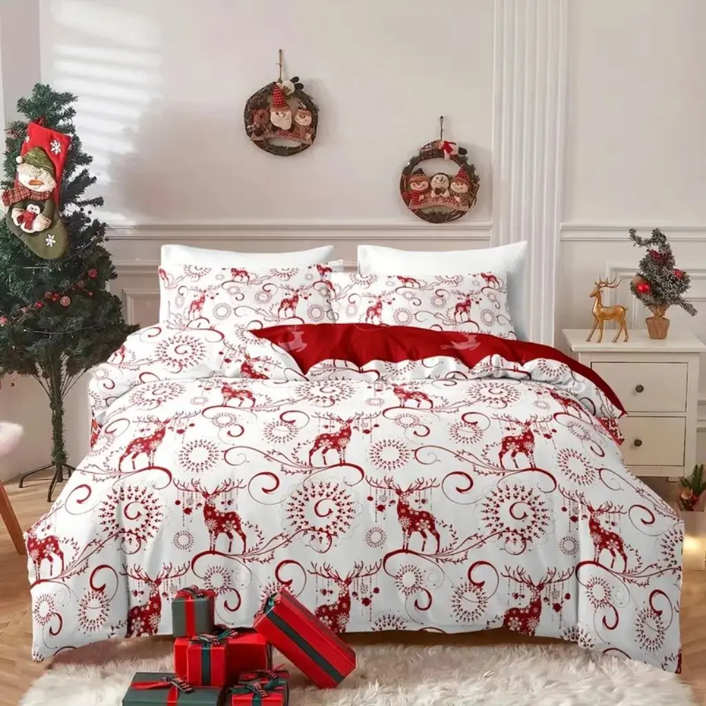 Christmas Duvet Cover Set, Cartoon Santa Claus Print Bedding Set, Soft Comfortable Duvet Cover Christmas Home Decoration