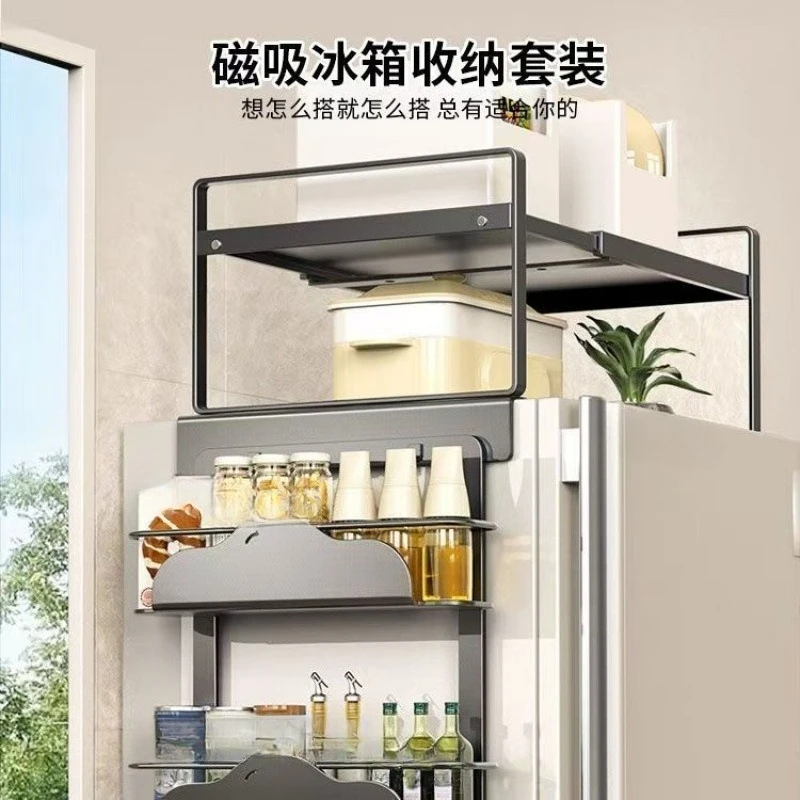 

The refrigerator shelf is stored above the double door, and the top of the retractable magnetic suction rack is stored.