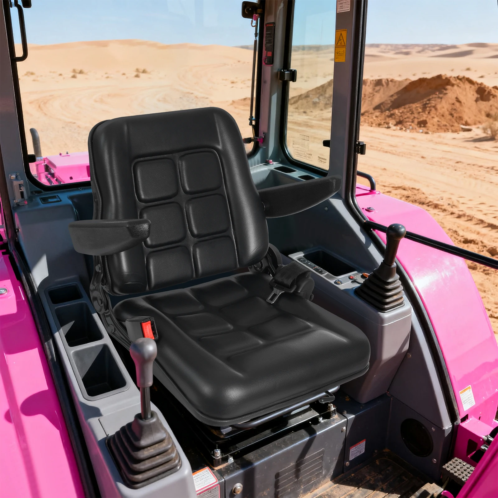 Adjustable Backrest Seat, Lawn Mower Tractor Seat, Forklift Excavator Seat, with Safety Belt and Armrest, 100kg Load Bearing