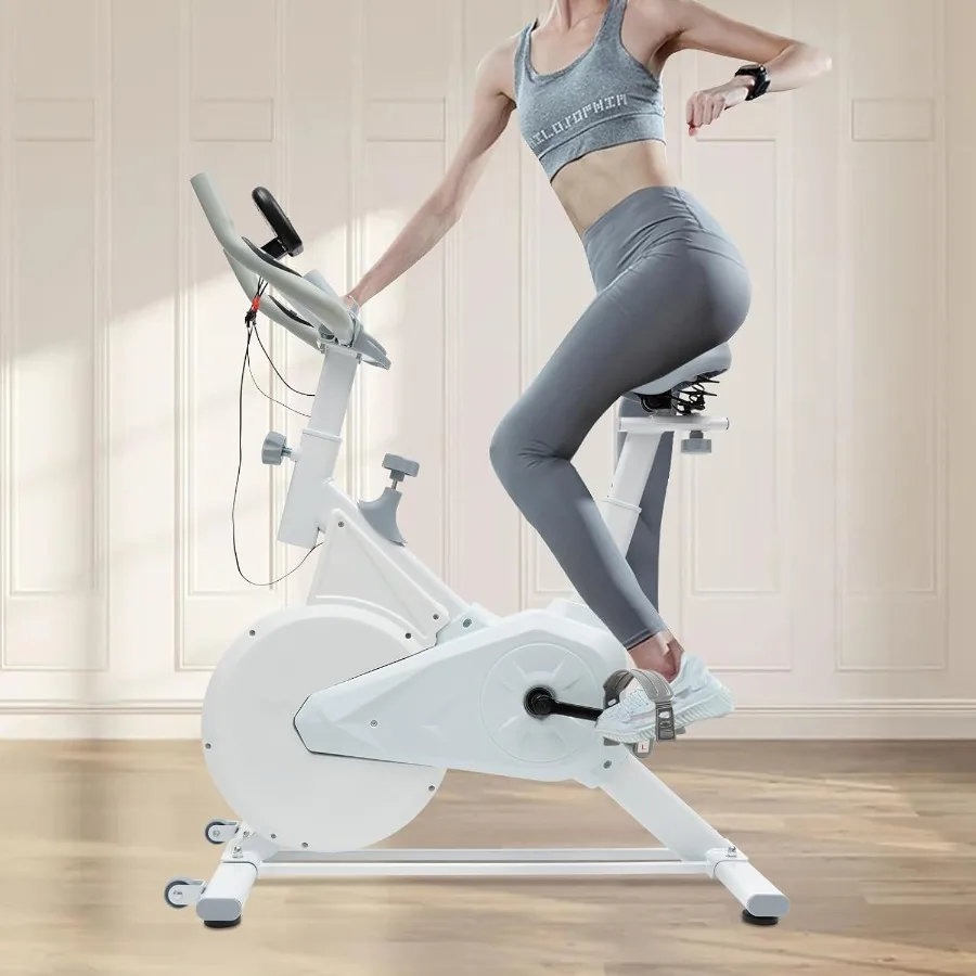 Home Exercise Bike Indoor Cycling Bike, 176lbs Capacity with Silent Belt Drive, LCD Monitor Device Holder, Adjustable Seat/Hand