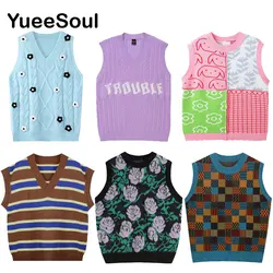 Sweet Kawaii Sweater Vest Printed Sleeveless Casual Outerwear Knitted Waistcoat 2023 Vintage Y2K Spring  E Girl Pullovers Tops