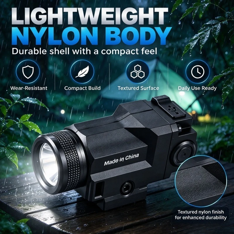 Sturdy Nylon Rail Mount LED Lamp, Built-in Battery, USB Charging, Compatible 20mm Rail, Night Toy Accessory
