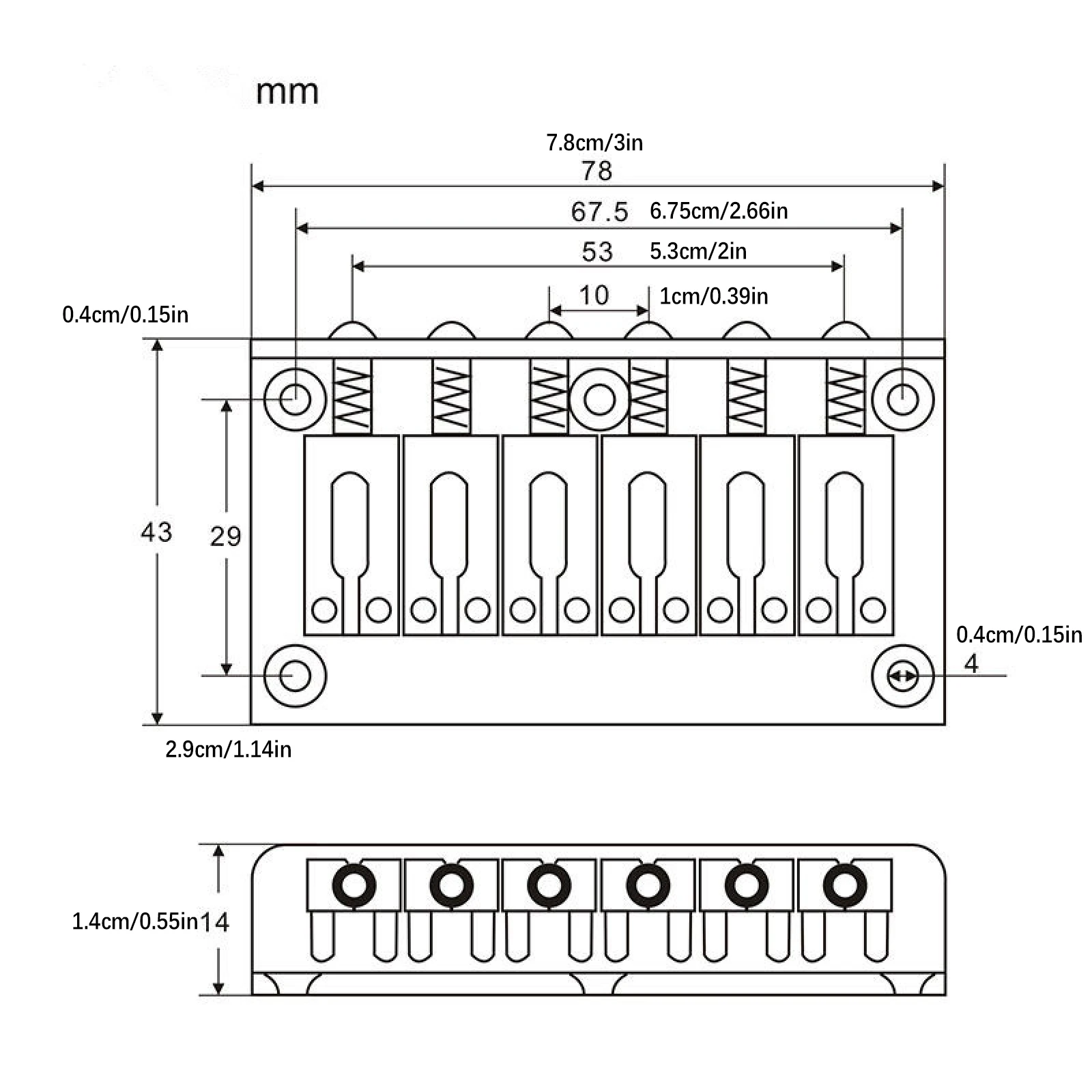 6 سرج جسر هاردتيل تحميل علوي 78 مللي متر جسر جيتار كهربائي لاستبدال الجيتار الكهربائي كروم أسود