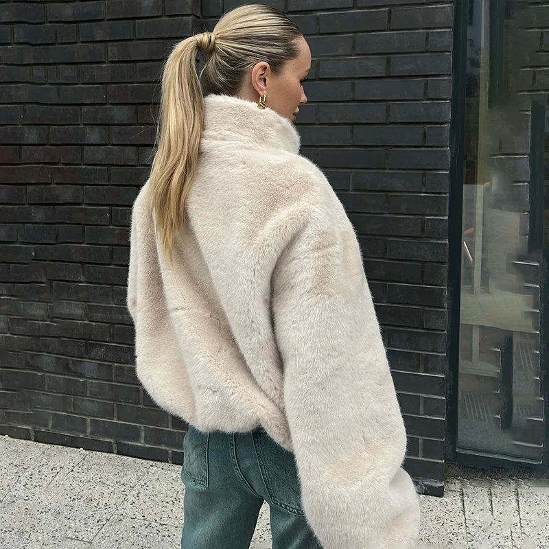 Tornova Stand Collar Faux Fur Coat For Women Fashion Zipper Warm Plush Jacket 2025 Autumn Winter New Solid Streetwear Short Coat