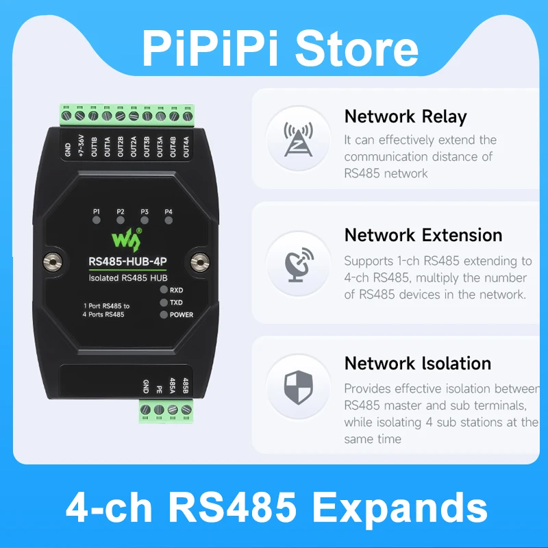 

Industrial-grade Isolated 4-Ch RS485 Hub repeater One RS485 TO Four RS485 Expands 4-ch RS485 ports via 1-ch RS485 master port